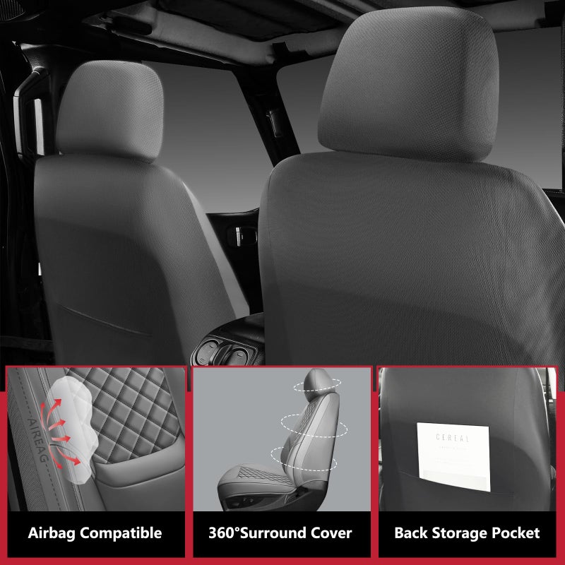 WENNFOUR Wrangler Seat Covers 2007-2026 Full Set, Waterproof Leather Interior Sets with Lumbar Support Custom Fit for Jeep Wrangler JK JL 4 Door Unlimited Sahara/Sport/Rubicon X 392 Willys, Gray - Image 5