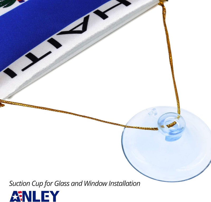 Anley 4 X 6 Inch Haiti Fringy Window Hanging Flag - Mini Flag Banner & Car Rearview Mirror Décor - Fringed & Double Sided - Haitian Hanging Flag with Suction Cup - Image 3