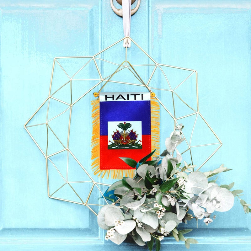 Anley 4 X 6 Inch Haiti Fringy Window Hanging Flag - Mini Flag Banner & Car Rearview Mirror Décor - Fringed & Double Sided - Haitian Hanging Flag with Suction Cup - Image 5