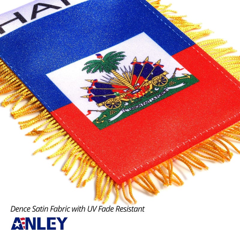 Anley 4 X 6 Inch Haiti Fringy Window Hanging Flag - Mini Flag Banner & Car Rearview Mirror Décor - Fringed & Double Sided - Haitian Hanging Flag with Suction Cup - Image 4