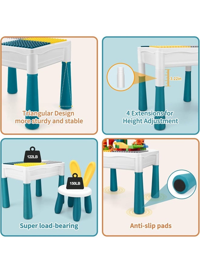 إتش كيو جيمنغ طاولة أنشطة للأطفال، مجموعة كراسي طاولة لعب 5 في 1، طاولة مكعبات بناء، ارتفاع قابل للتعديل، صندوق تخزين، 190 قطعة مكعبات بناء، مجموعة ألعاب طاولة الماء والرمل هدية للأطفال الصغار - Image 5