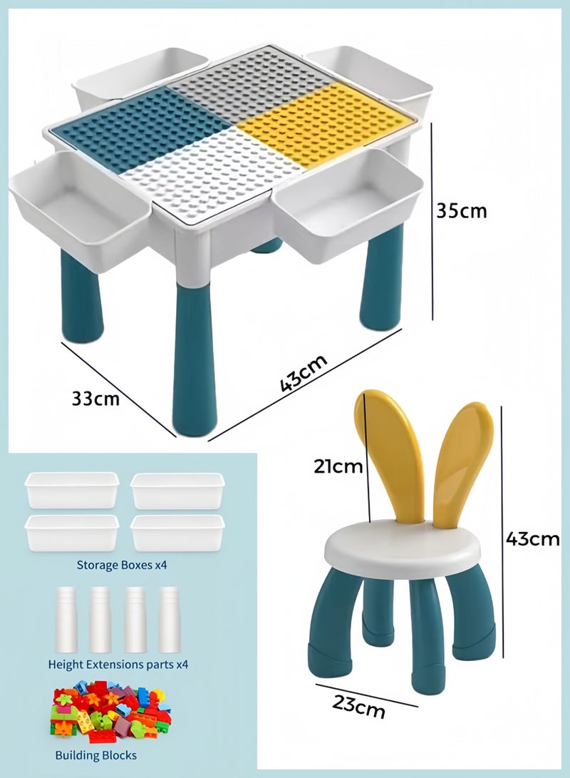 إتش كيو جيمنغ طاولة أنشطة للأطفال، مجموعة كراسي طاولة لعب 5 في 1، طاولة مكعبات بناء، ارتفاع قابل للتعديل، صندوق تخزين، 190 قطعة مكعبات بناء، مجموعة ألعاب طاولة الماء والرمل هدية للأطفال الصغار - Image 2