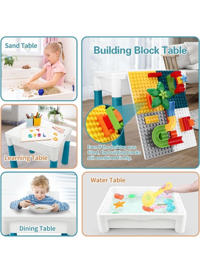 إتش كيو جيمنغ طاولة أنشطة للأطفال، مجموعة كراسي طاولة لعب 5 في 1، طاولة مكعبات بناء، ارتفاع قابل للتعديل، صندوق تخزين، 190 قطعة مكعبات بناء، مجموعة ألعاب طاولة الماء والرمل هدية للأطفال الصغار - Image 4