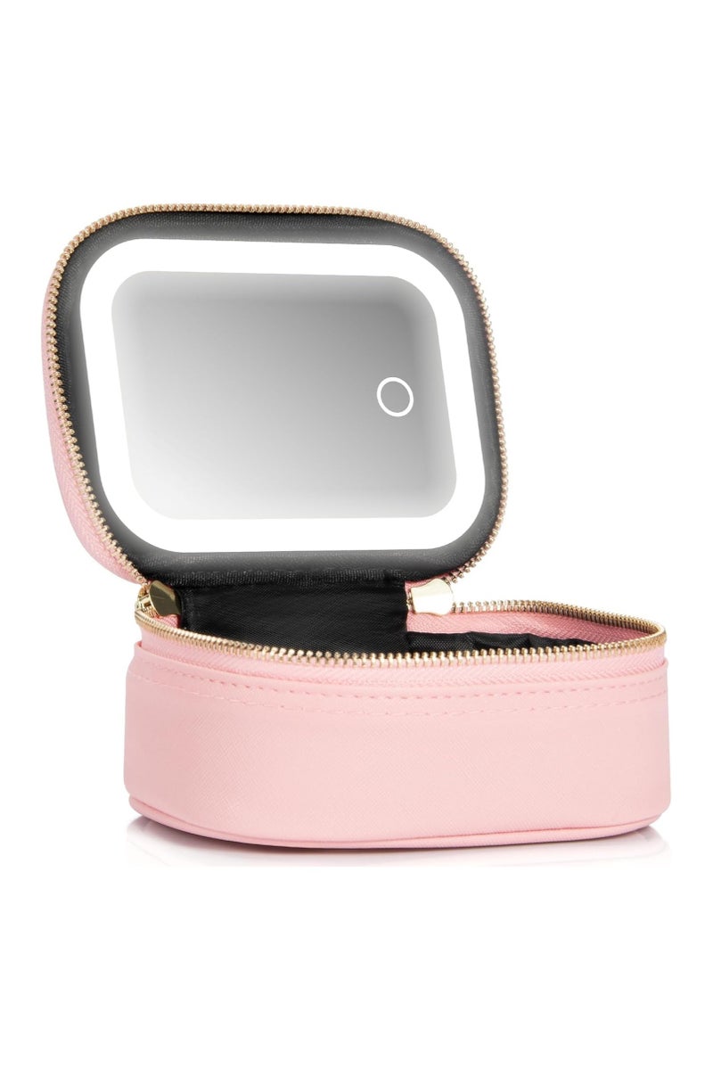 عام "حقيبة مكياج صغيرة مزودة بمرآة وإضاءة - شنطة سفر صغيرة لمستحضرات التجميل مع 3 مستويات إضاءة، صندوق تخزين متنقل لمستلزمات العناية الشخصية للسيدات، من الجلد الصناعي الفاخر." - Image 1