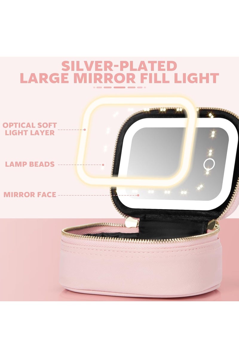عام "حقيبة مكياج صغيرة مزودة بمرآة وإضاءة - شنطة سفر صغيرة لمستحضرات التجميل مع 3 مستويات إضاءة، صندوق تخزين متنقل لمستلزمات العناية الشخصية للسيدات، من الجلد الصناعي الفاخر." - Image 4