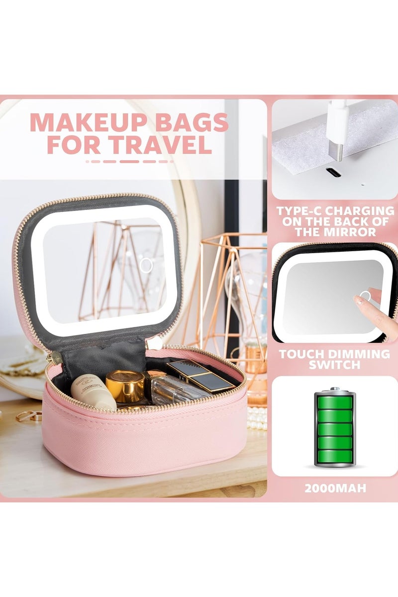 عام "حقيبة مكياج صغيرة مزودة بمرآة وإضاءة - شنطة سفر صغيرة لمستحضرات التجميل مع 3 مستويات إضاءة، صندوق تخزين متنقل لمستلزمات العناية الشخصية للسيدات، من الجلد الصناعي الفاخر." - Image 3