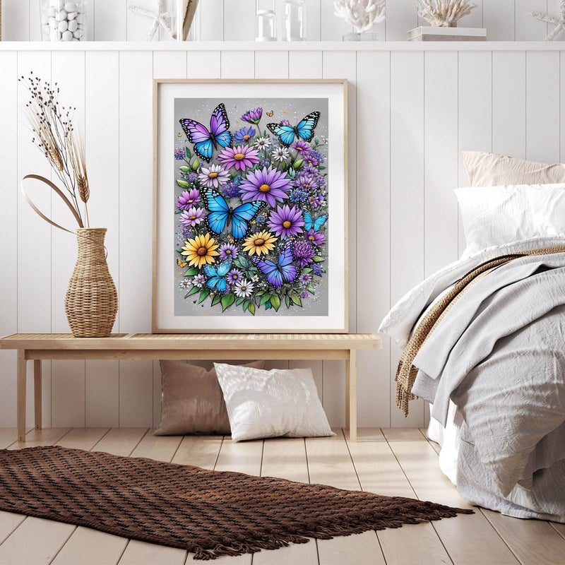 Legrace Butterfly Flower Diamond Art Painting Kits For Adults - Full Drill Diamond Dots Paintings For Beginners  Round 5D Paint With Diamonds Pictures Gem Art Painting Kits Diy Adult Crafts Kits 12X16Inch - Image 2