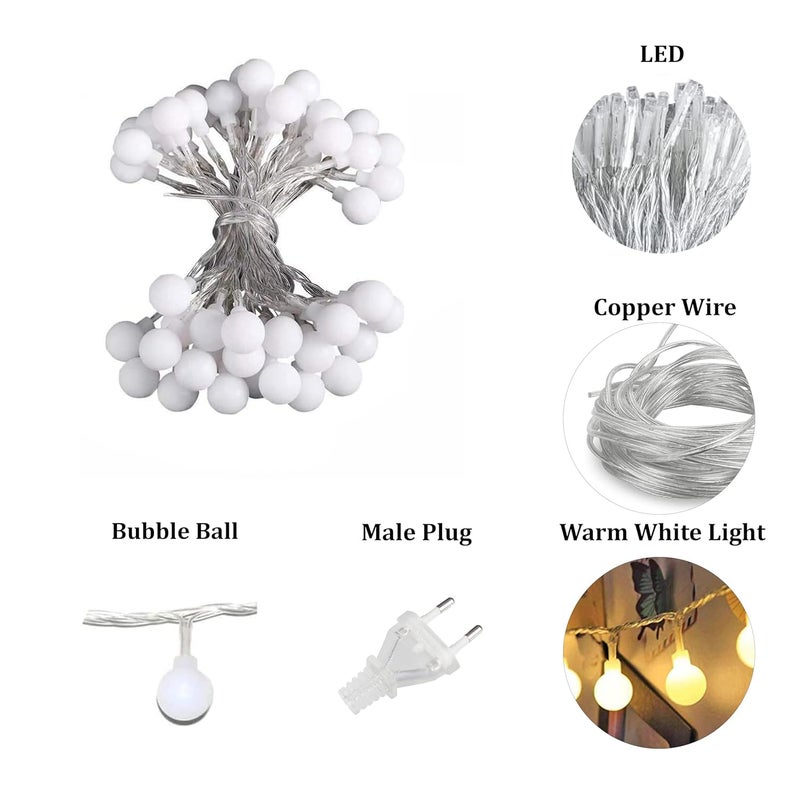 fizzytech أضواء خيط كرات الفقاعات – 15 LED، 3م أبيض دافئ | أضواء LED للزينة، أضواء ديوالي لغرفة النوم، الشرفة، الحفلات، عيد الميلاد، المنزل، الباب الرئيسي والاستخدام الخارجي - Image 3