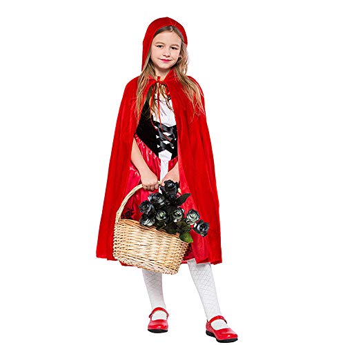 SZBZ Kids Halloween Christmas Costumes Cape Little Red Riding Hood Cape Velvet Hooded Cosplay Party Cloak Red - Image 3