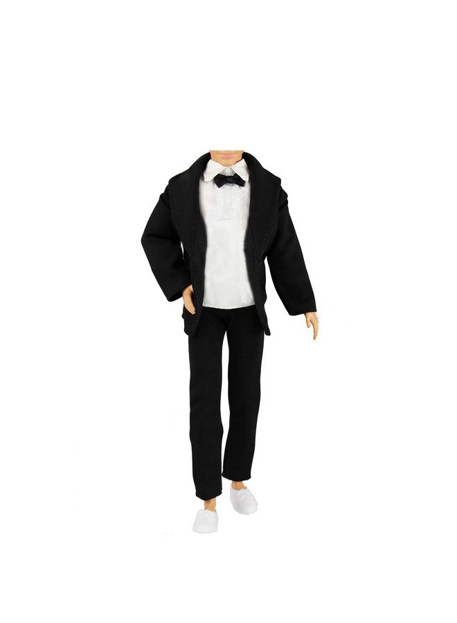 Barwa 3Pc Doll Clothes Black Tuxedo Suit With Tie White Shirt Pants And Jacket For 12 Inch Boy Doll  - Image 1