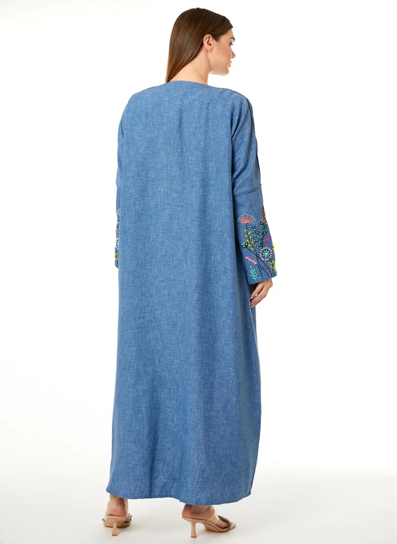 Moistreet  Blue CEY Melange Embroidered Abaya for Women | Best Price UAE