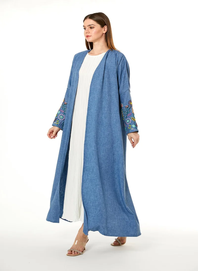Moistreet  Blue CEY Melange Embroidered Abaya for Women | Best Price UAE