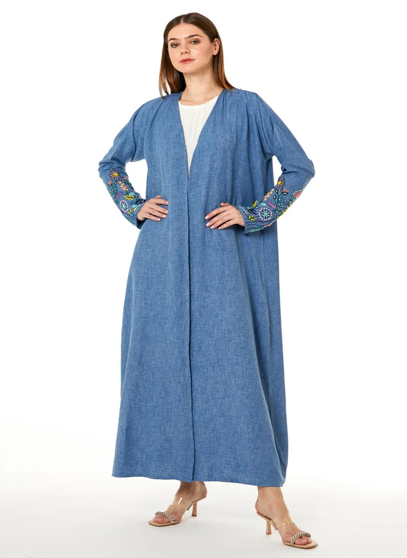 Moistreet  Blue CEY Melange Embroidered Abaya for Women | Best Price UAE