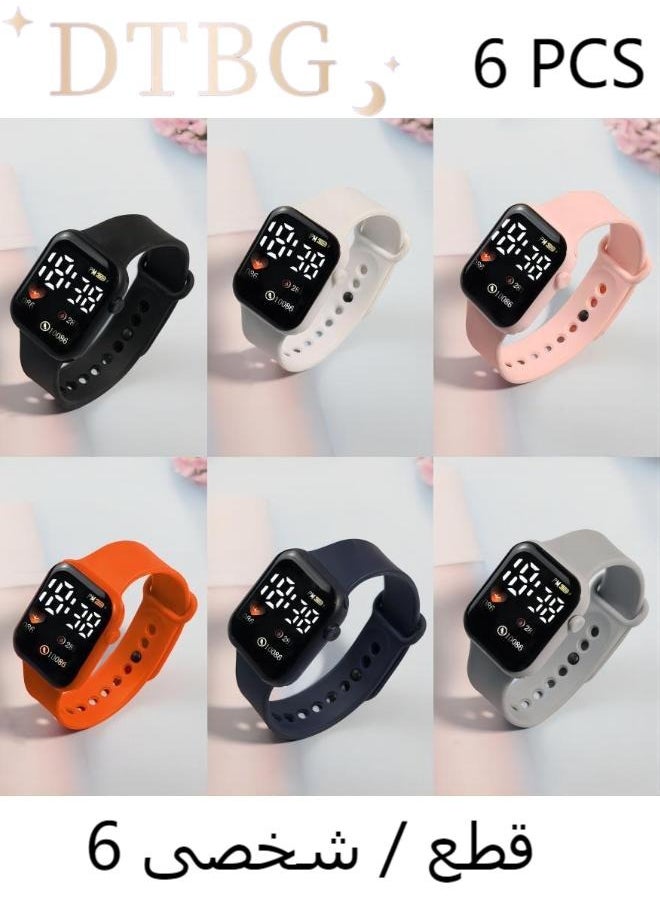 DTBG - 6 Pcs Kids' Square Water Resistant Silicone Digital Watch - Image 1