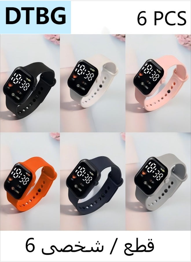 DTBG 6 Pcs Kids' Square Water Resistant Silicone Digital Watch  - Image 1