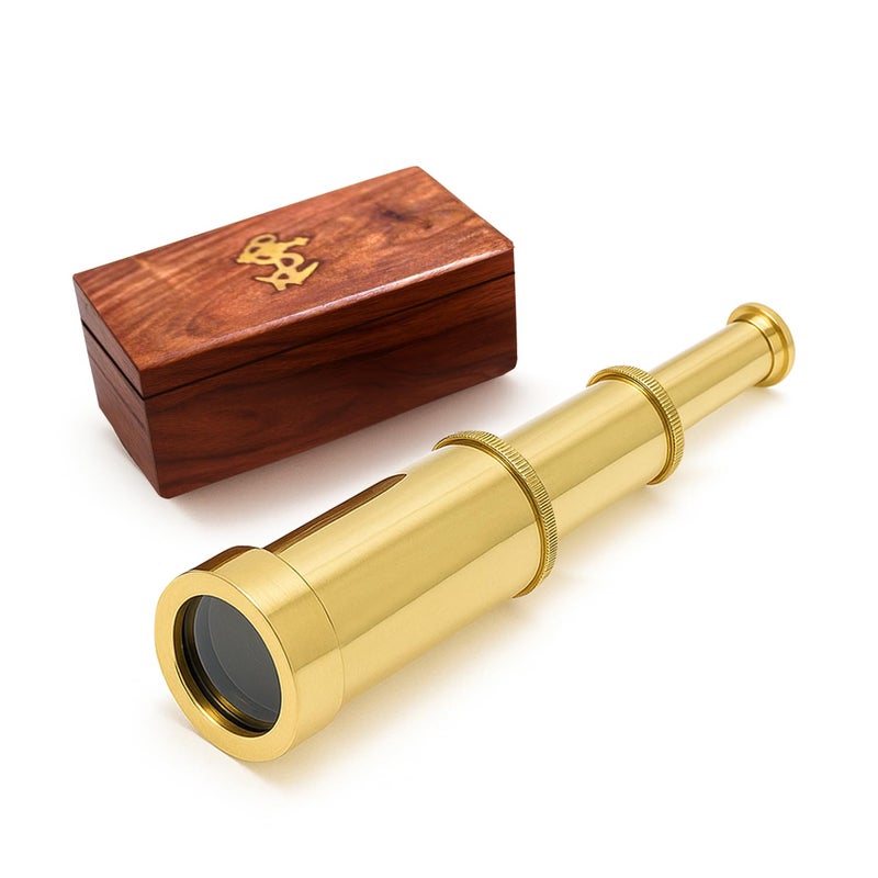 NauticalMart 6 Inch Brass Telescope with Wooden Box for Nautical Collectibles and Pirate Spyglass for Young and Adults Ideal Decorative Piece for Home or Office - Image 2
