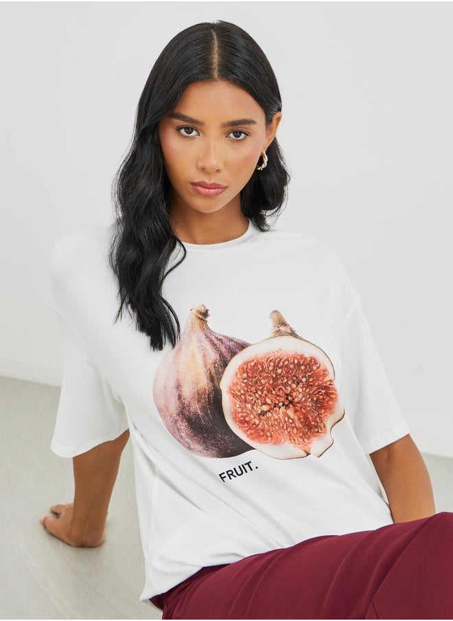 Take Two Take Two Graphic Print Round Neck Oversized T-Shirt  - Image 1