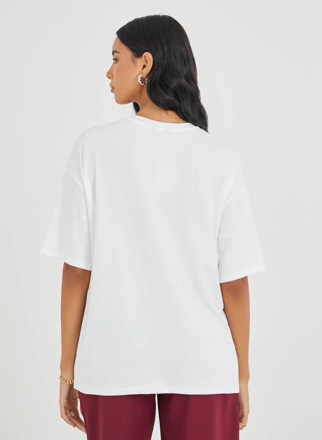 Take Two Take Two Graphic Print Round Neck Oversized T-Shirt