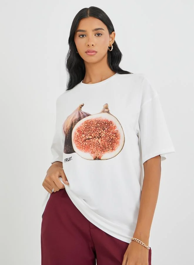 Take Two Take Two Graphic Print Round Neck Oversized T-Shirt