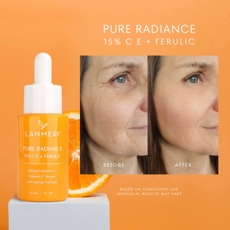 Lanmeri Vitamin C Serum With Ferulic Acid: C & E Ferulic Face Serum With 15% Ascorbic Acid, Vitamin E, Hyaluronic Acid - Vit C Serum for Hydration, Brightening, Anti-aging, Anti Wrinkle, Skin Repair 1 Fl Oz - Image 3