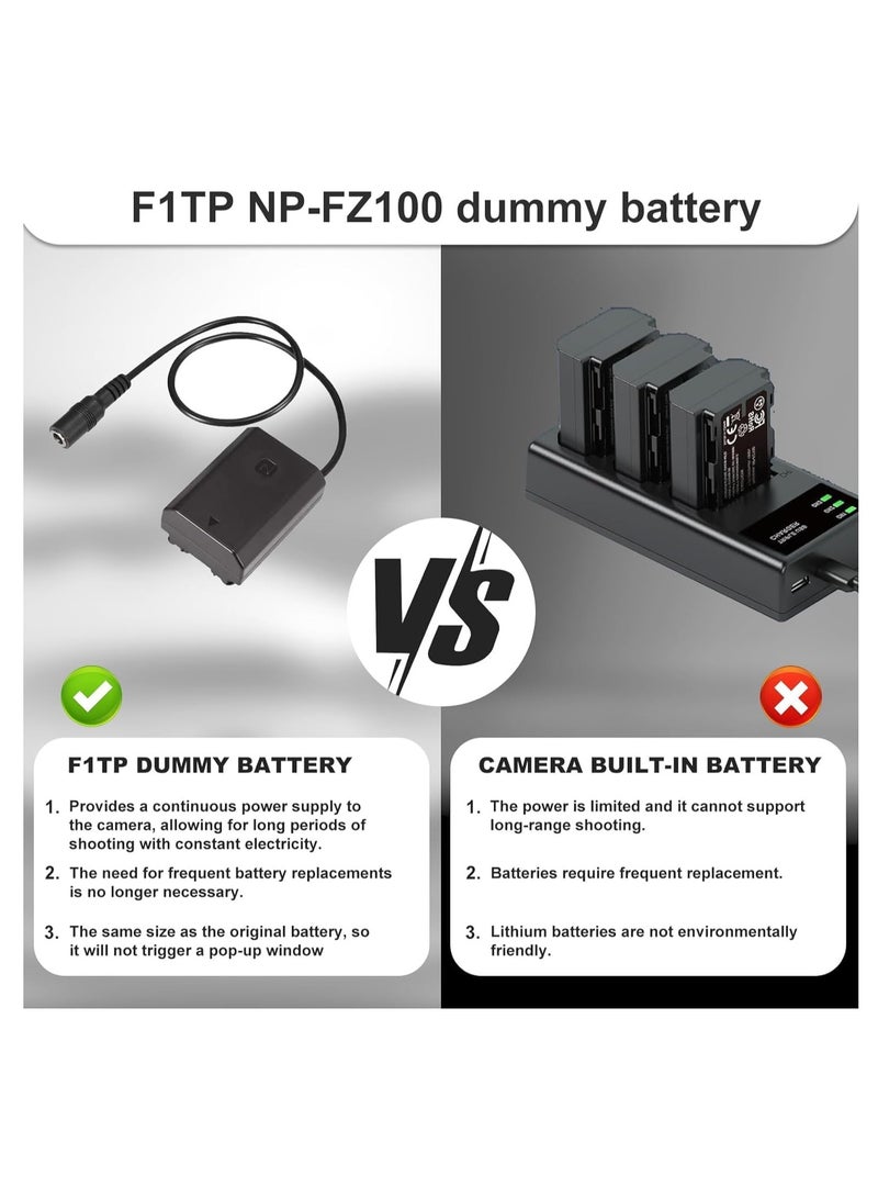 TIGER NP-FZ100 AC Power Supply Adapter + BC-QZ1 Battery Charger Kit Compatible with Sony Alpha A6600, FX3, a7C, A1, A7 III, A7 IV, A7R III -- A7R IV, A7S III, A9, A9 II, A9R, A9S || Fast Charging and Continuous Power for Cameras. - Image 5
