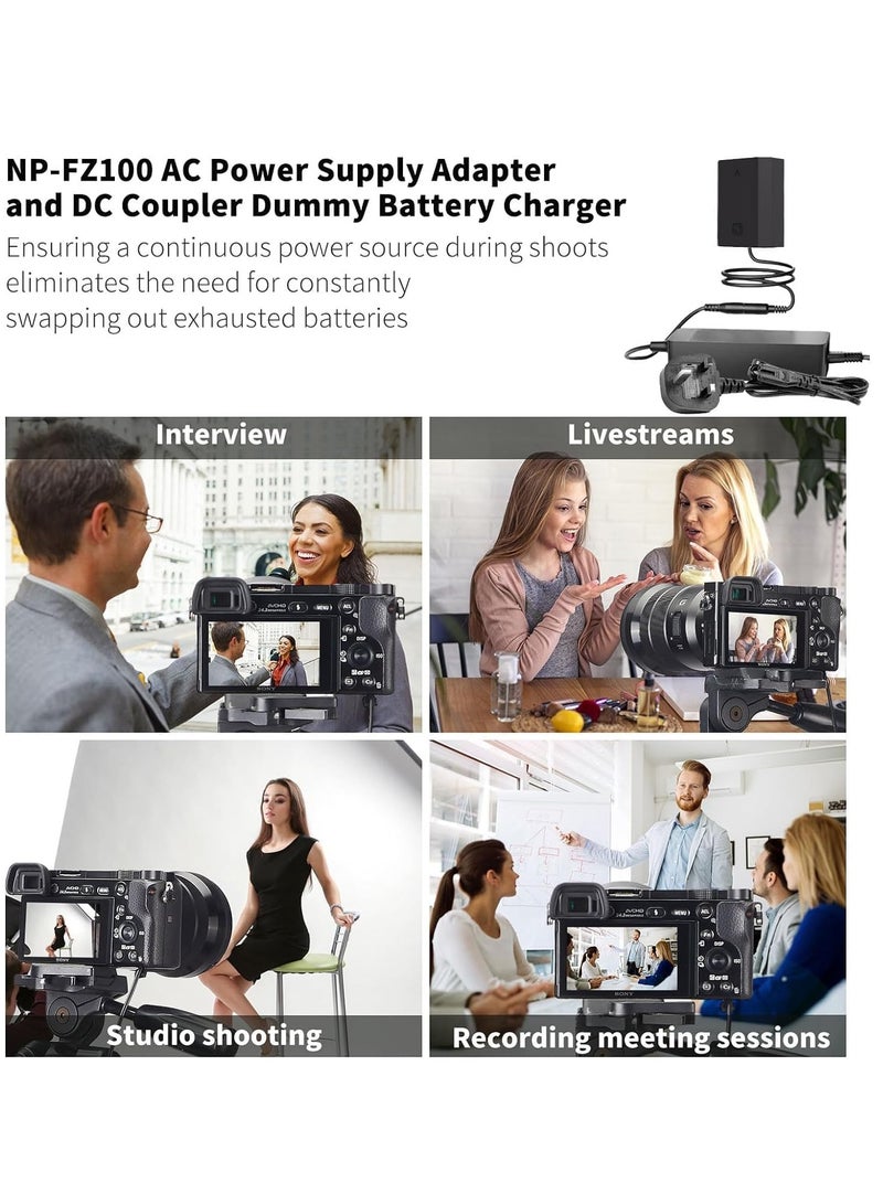 TIGER NP-FZ100 AC Power Supply Adapter + BC-QZ1 Battery Charger Kit Compatible with Sony Alpha A6600, FX3, a7C, A1, A7 III, A7 IV, A7R III -- A7R IV, A7S III, A9, A9 II, A9R, A9S || Fast Charging and Continuous Power for Cameras. - Image 3