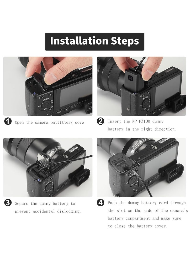 TIGER NP-FZ100 AC Power Supply Adapter + BC-QZ1 Battery Charger Kit Compatible with Sony Alpha A6600, FX3, a7C, A1, A7 III, A7 IV, A7R III -- A7R IV, A7S III, A9, A9 II, A9R, A9S || Fast Charging and Continuous Power for Cameras. - Image 4