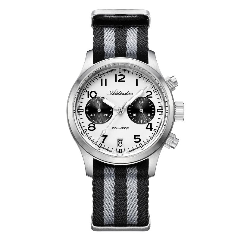 ADDIESDIVE Chronograph Watches for Men Women Synthetic Sapphire 100 M Waterproof Quartz Analog BGW9 Luminous Black and White Panda Watch - Image 1