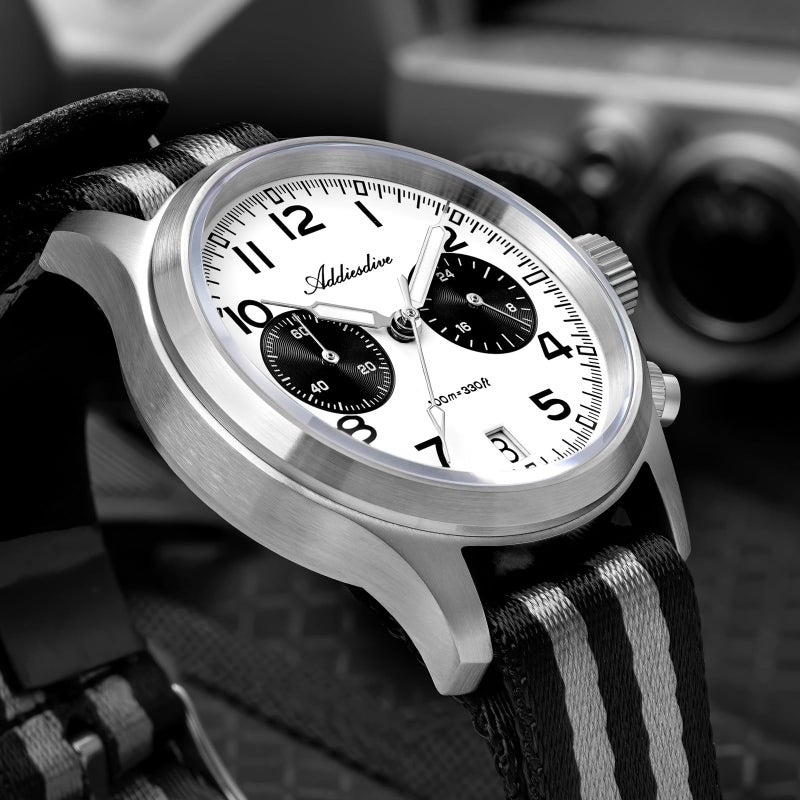 ADDIESDIVE Chronograph Watches for Men Women Synthetic Sapphire 100 M Waterproof Quartz Analog BGW9 Luminous Black and White Panda Watch - Image 5