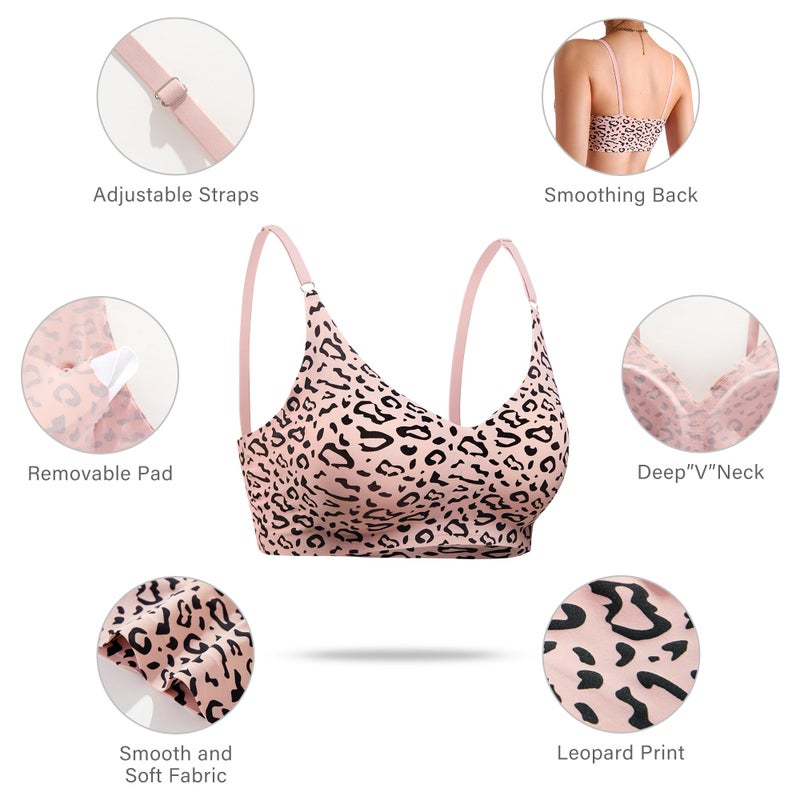 DEANGELMON 4 Pieces V Neck Bralettes Padded Seamless Adjustable Straps Bra Everyday Basic Sleeping Bras (4P9,S) - Image 4