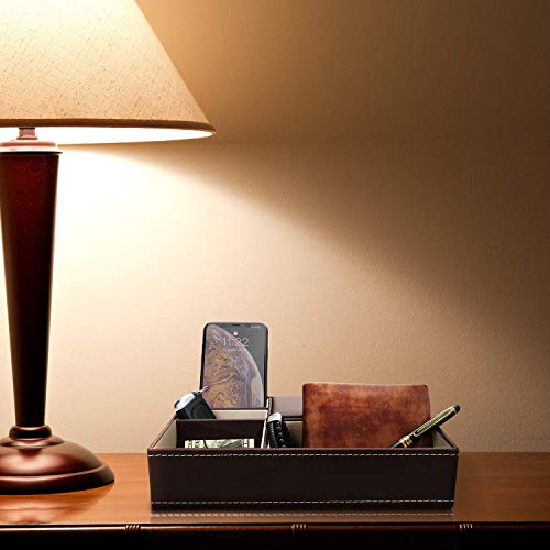 BROGBUS Men Accessories Organizer Leather Valet Tray Nightstand or Dresser Organizer for Wallet, Phone, Keys, Jewellery, Money 5 Slot Storage Compartment Box – Brown Colour - Image 3