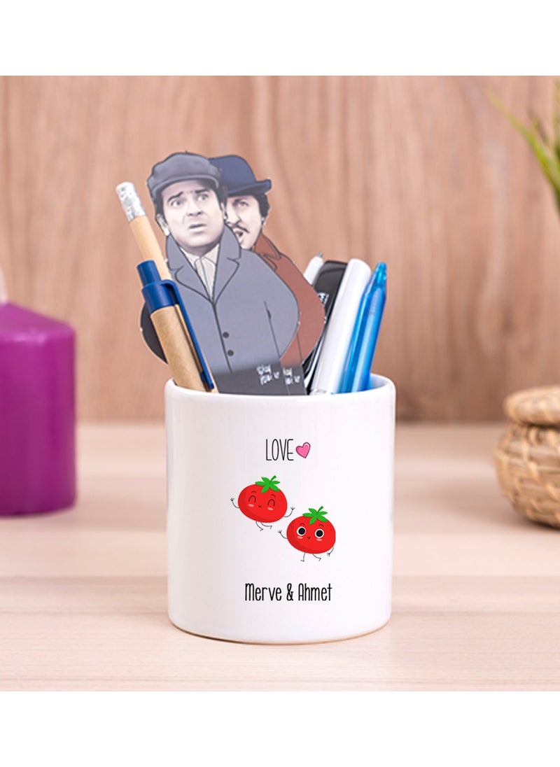 Hediye Dükkanı Gift Shop Personalized Cute Tomatoes Ceramic Pen Holder 