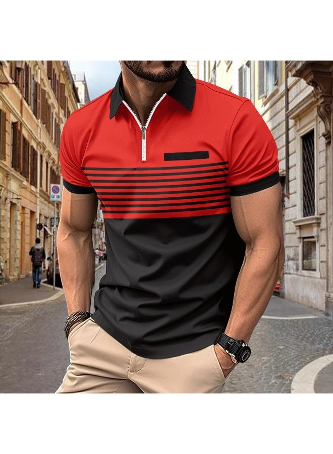 Men's Polo T Shirt Summer Short Sleeve Clothing Fashion Stripe Print Street Casual Buttons Tops Pullover - Image 1