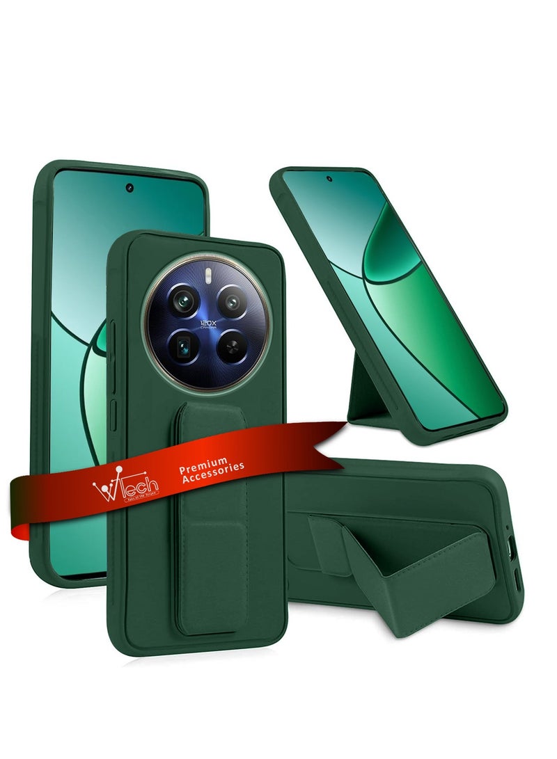 Wtech Hand Grip Foldable Magnetic Kickstand Wrist Strap Finger Grip With Built-In Iron Case Cover For Realme 12+ / 12 Plus 5G 2024 Dark Green - Image 1