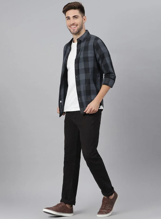 Dennis Lingo Slim Fit Grey Men's Solid Shirt, Spread Collar, Full Sleeves, 100% Cotton,