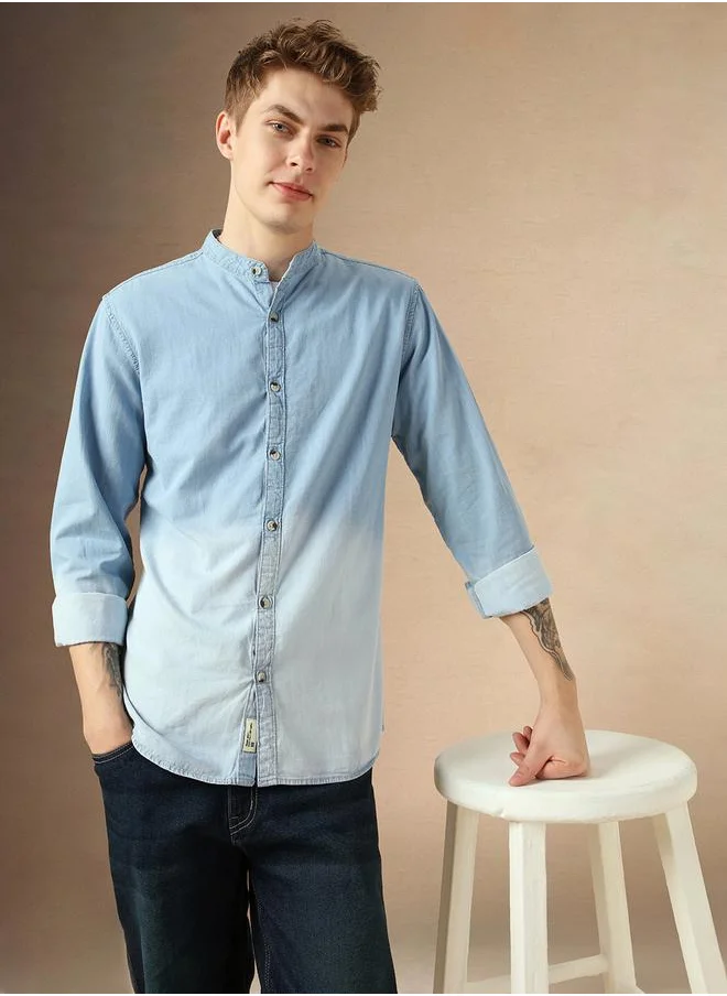 دينيس لينغو Men's Slim Fit Blue Ombre Casual Cotton Spread Shirt