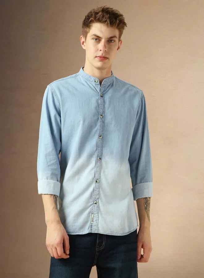 Dennis Lingo Men's Slim Fit Blue Ombre Casual Cotton Spread Shirt