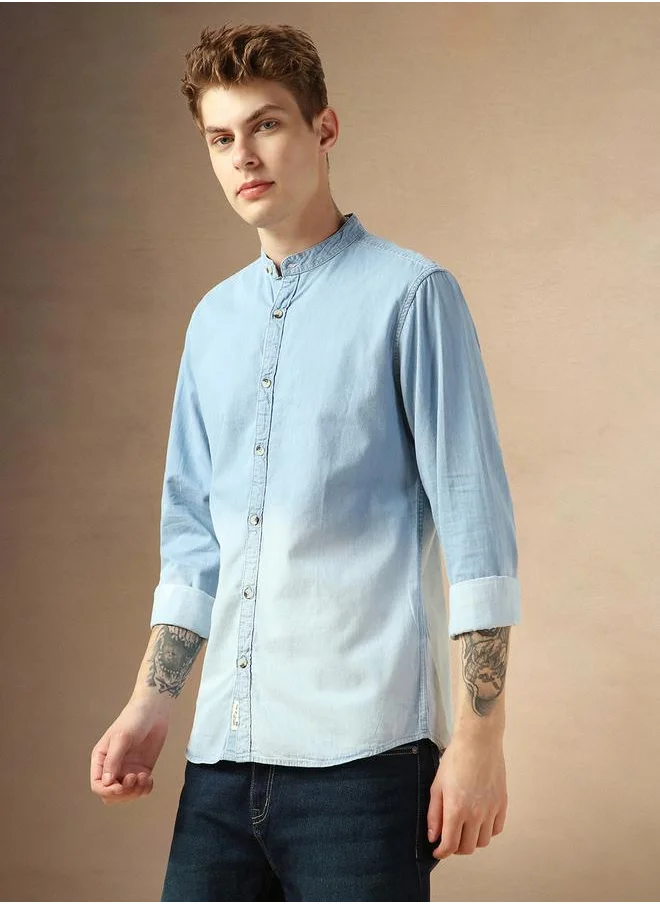 دينيس لينغو Men's Slim Fit Blue Ombre Casual Cotton Spread Shirt