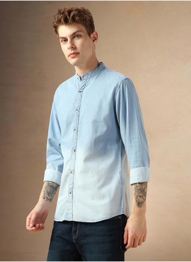 Dennis Lingo - Men's Slim Fit Blue Ombre Casual Cotton Spread Shirt - Image 1
