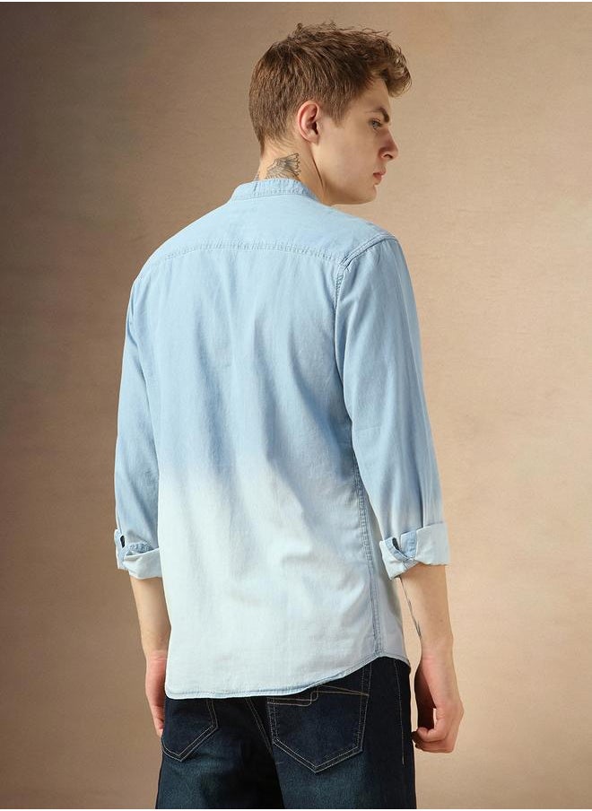 Dennis Lingo - Men's Slim Fit Blue Ombre Casual Cotton Spread Shirt - Image 1