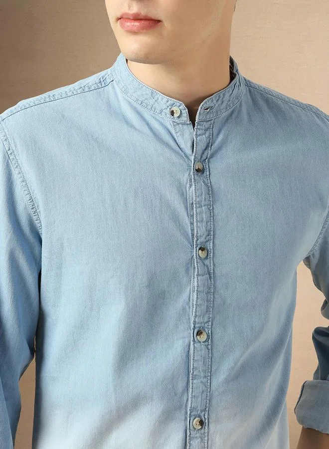 Dennis Lingo Men's Slim Fit Blue Ombre Casual Cotton Spread Shirt