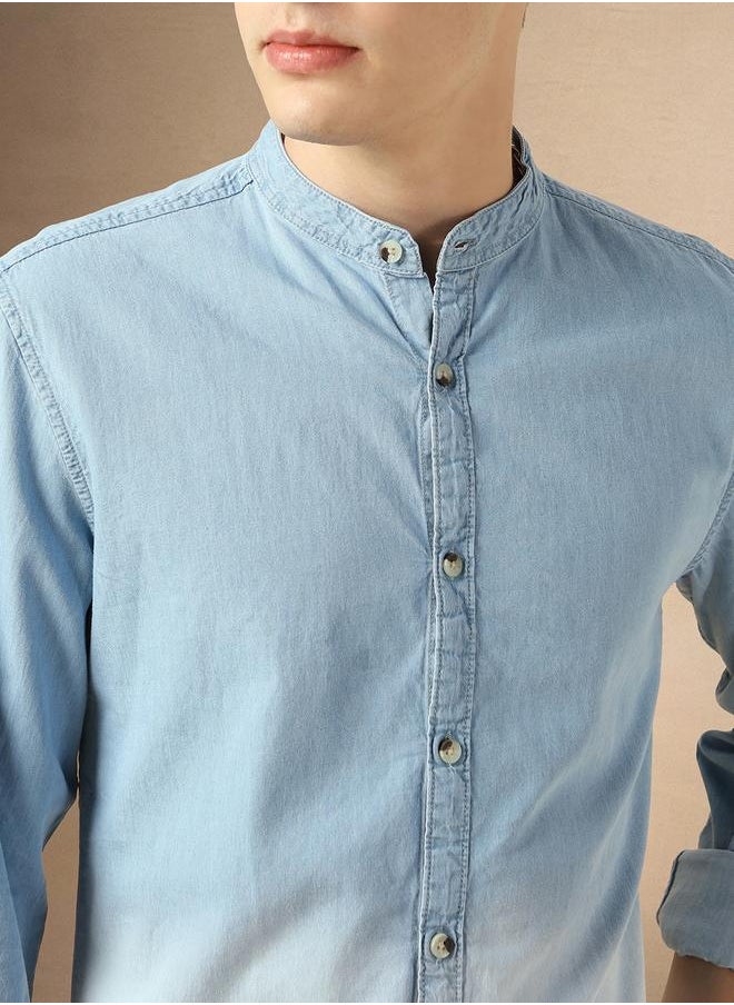 Dennis Lingo - Men's Slim Fit Blue Ombre Casual Cotton Spread Shirt - Image 1