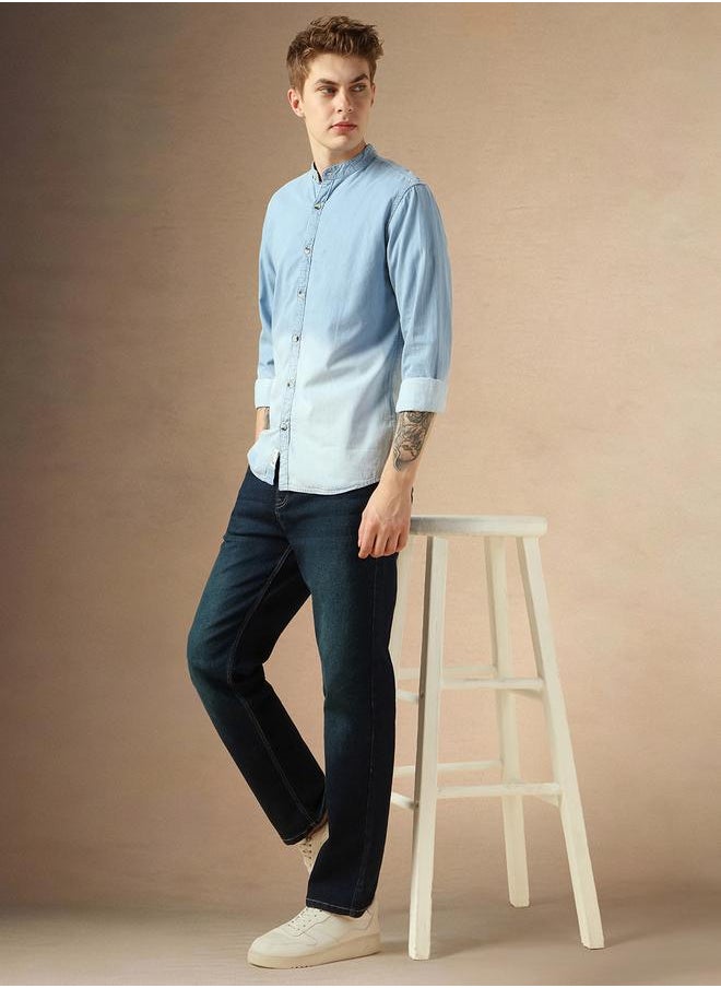 Dennis Lingo - Men's Slim Fit Blue Ombre Casual Cotton Spread Shirt - Image 1