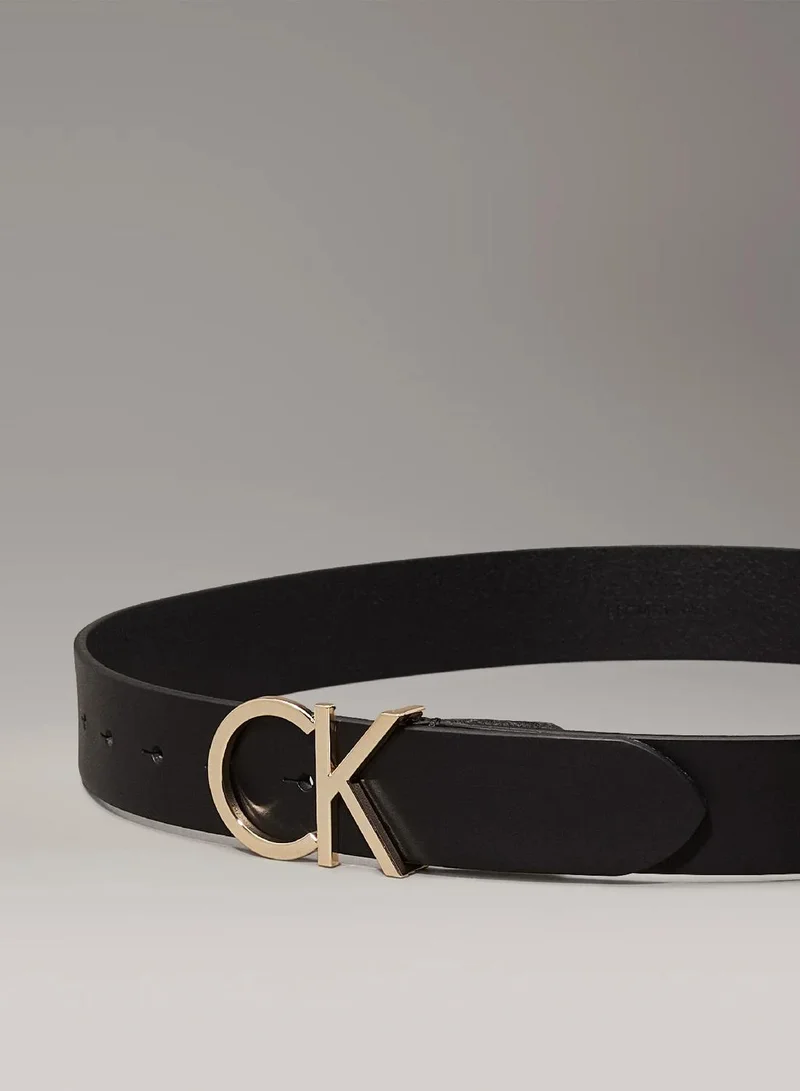 Calvin Klein BLACK LEATHER & LIGHT GOLD BUCKLE Leather Logo Belt for Women | Best Price UAE