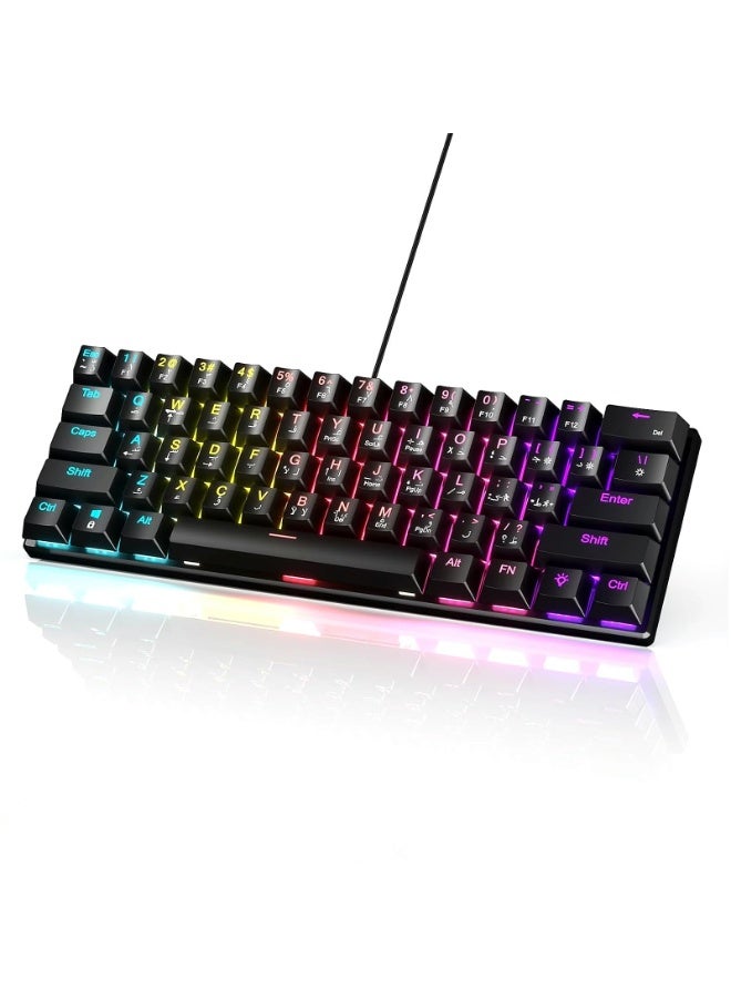 أوتشوانغ لوحة مفاتيح ميكانيكية مكونة من عربية 61 مفتاحًا، كيبورد سويتش أحمر هجينة خفيفة الوزن سلكية صغيرة الحجم لأجهزة الكمبيوتر الشخصية وأجهزة Mac ولوحة مفاتيح ألعاب إلكترونية محمولة - باللون الأسود - Image 1