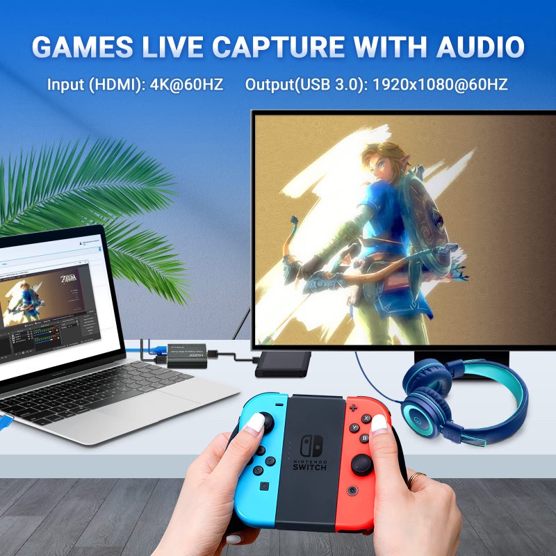 ORIVISION 4K Video Capture Card, HDMI to USB 3.0 with Loopout for Nintendo Switch, 1080p 60fps Game Capture Device with Audio Output for Streaming, Xbox/PS4/PS5/PC, VLC/OBS/Amcap - Image 2
