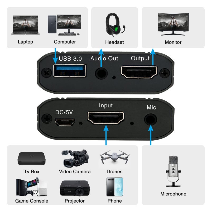 ORIVISION 4K Video Capture Card, HDMI to USB 3.0 with Loopout for Nintendo Switch, 1080p 60fps Game Capture Device with Audio Output for Streaming, Xbox/PS4/PS5/PC, VLC/OBS/Amcap - Image 5