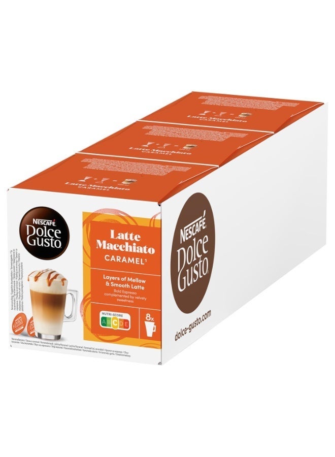 Nescafe Dolce Gusto Latte Macchiato Caramel 16 Coffee Capsules 436.8grams Pack of 3 - Image 1