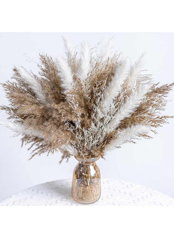The Bros 50 Pcs Pampas Grass Decor – White Dried Fluffy Pompas Grass Vase Filler, Boho Wedding & Home Table Decor, Rustic Farmhouse Style - Image 1