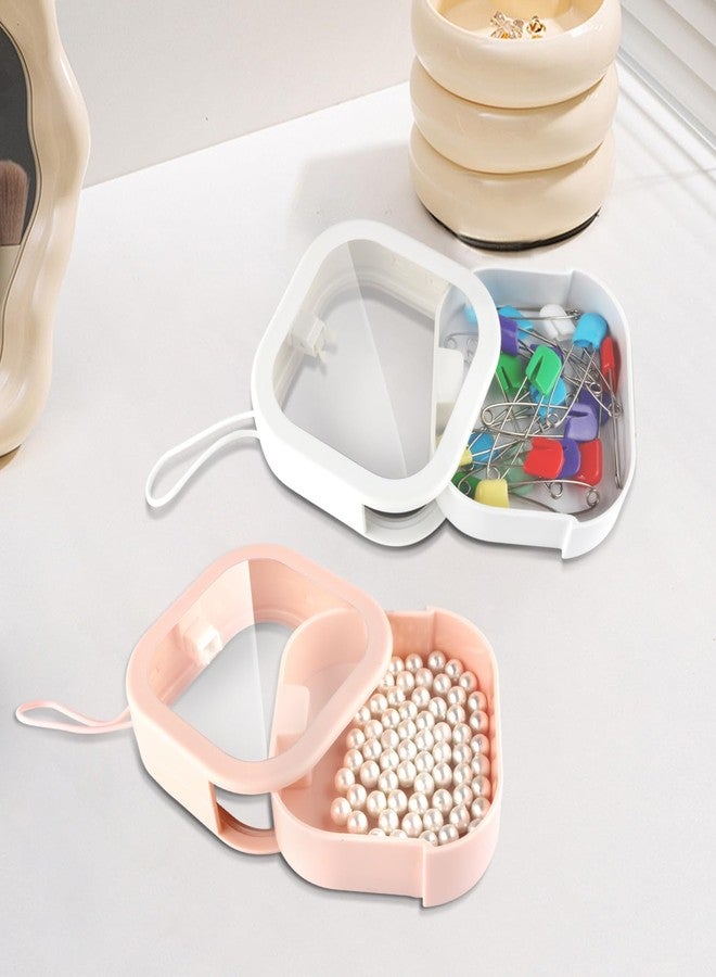 Cositina 2 Pack Plastic Hair Tie Organizer Portable Travel Hairpin Holder Multi-Functional Cotton Swab Box Hangable for Women Storage Cotton Ball Floss Rubber Hair Supplies Small Items - (Pink+White) - Image 5